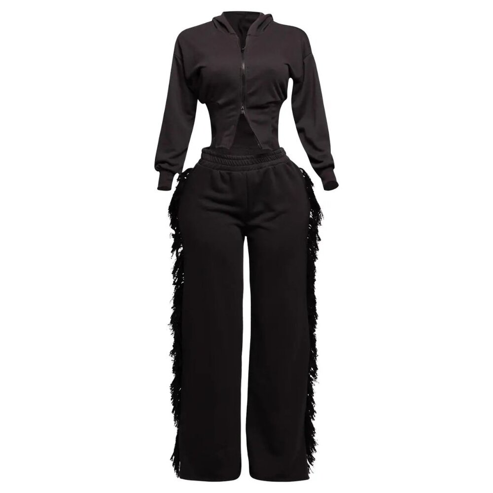 HOODIE JACKET AND SIDE TASSEL PANTS SET